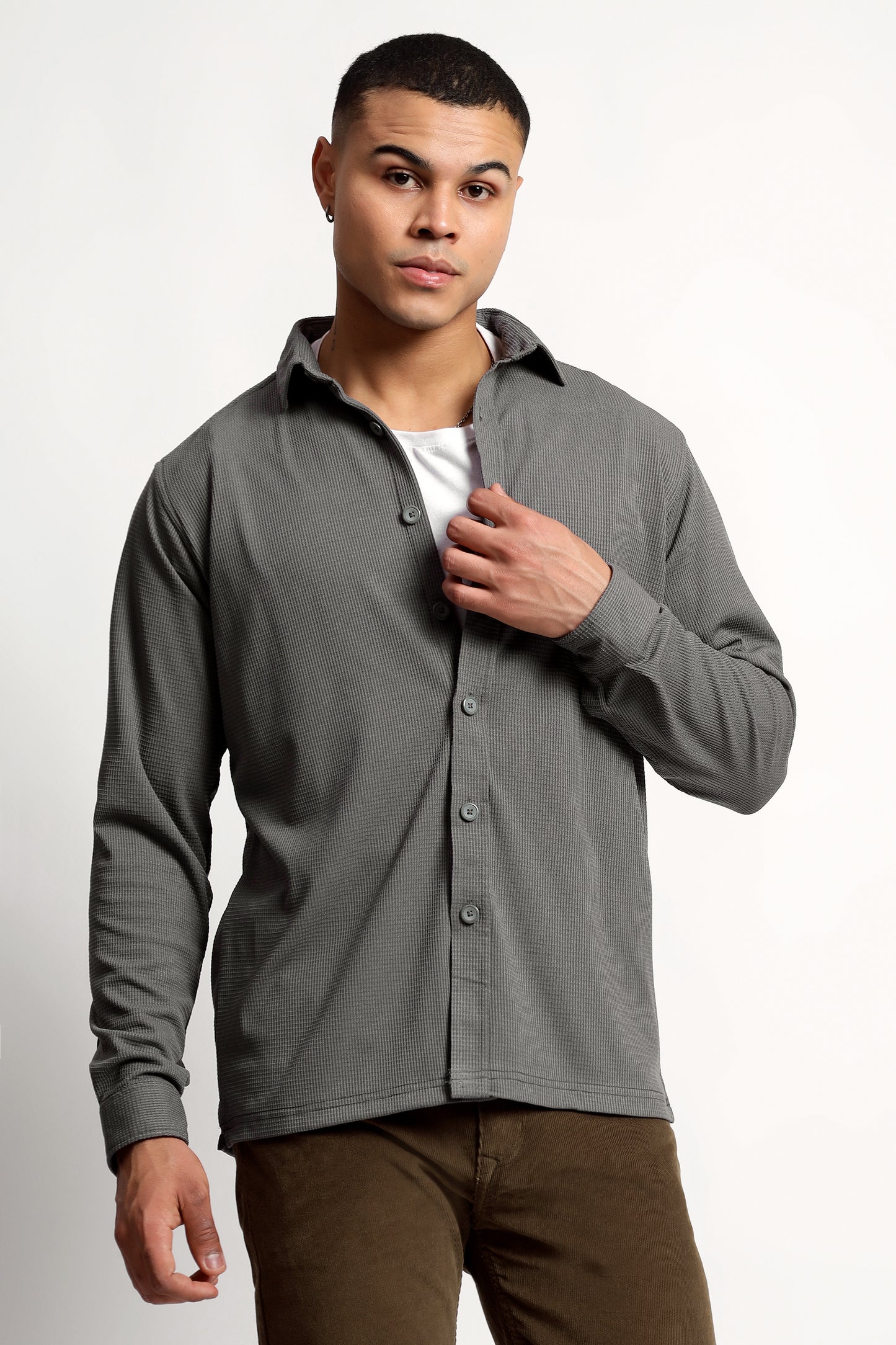 Regular fit Poly Cotton Grey Shirt