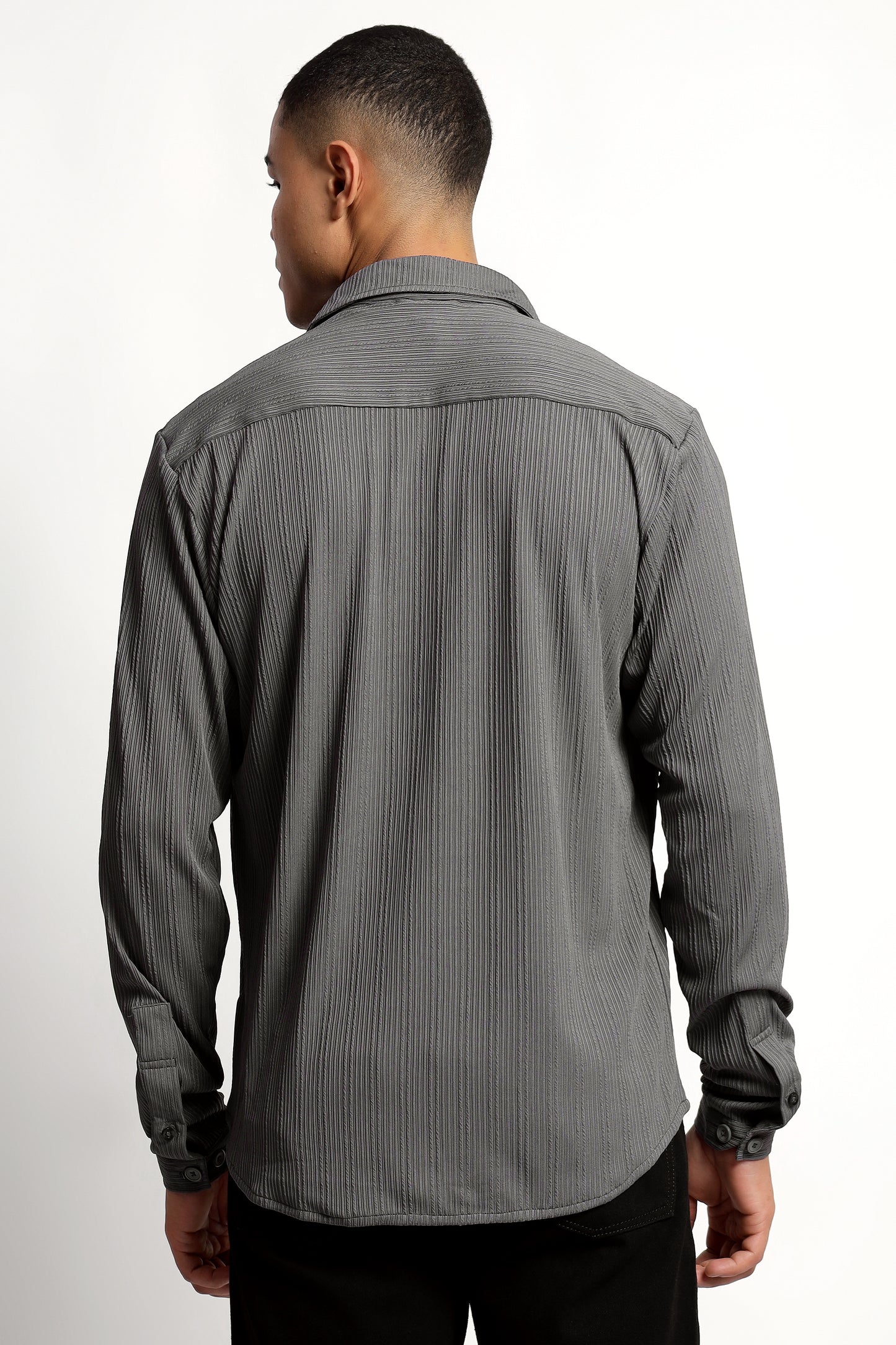 A Textured Vertical Stripes Grey Shirt