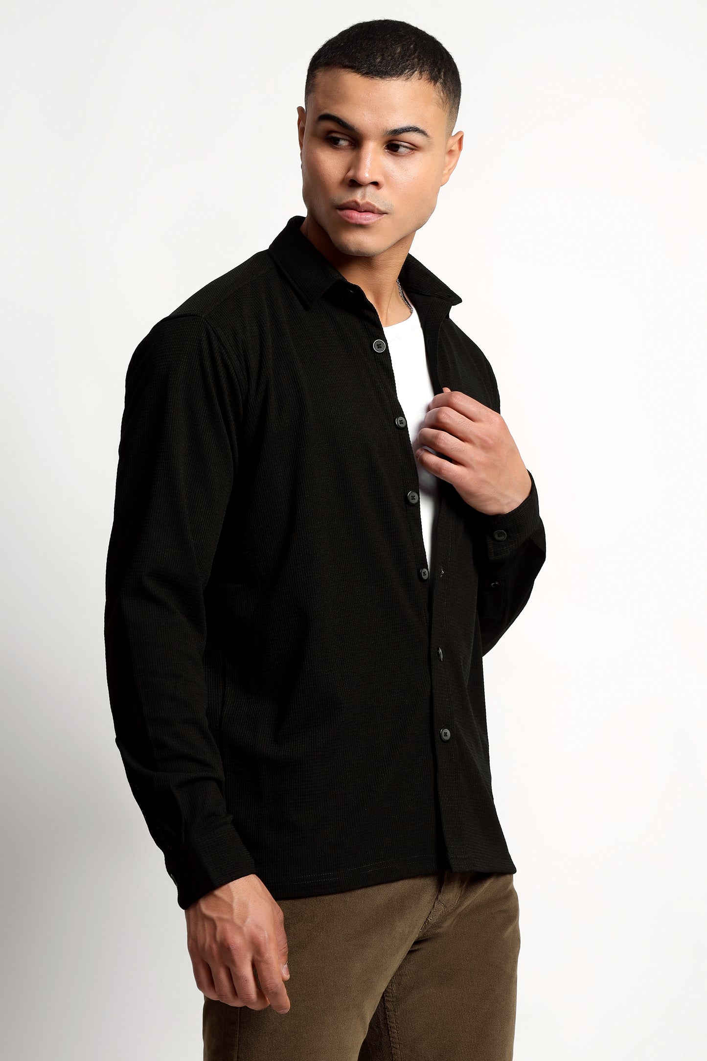 Regular fit Poly Cotton Black Shirt