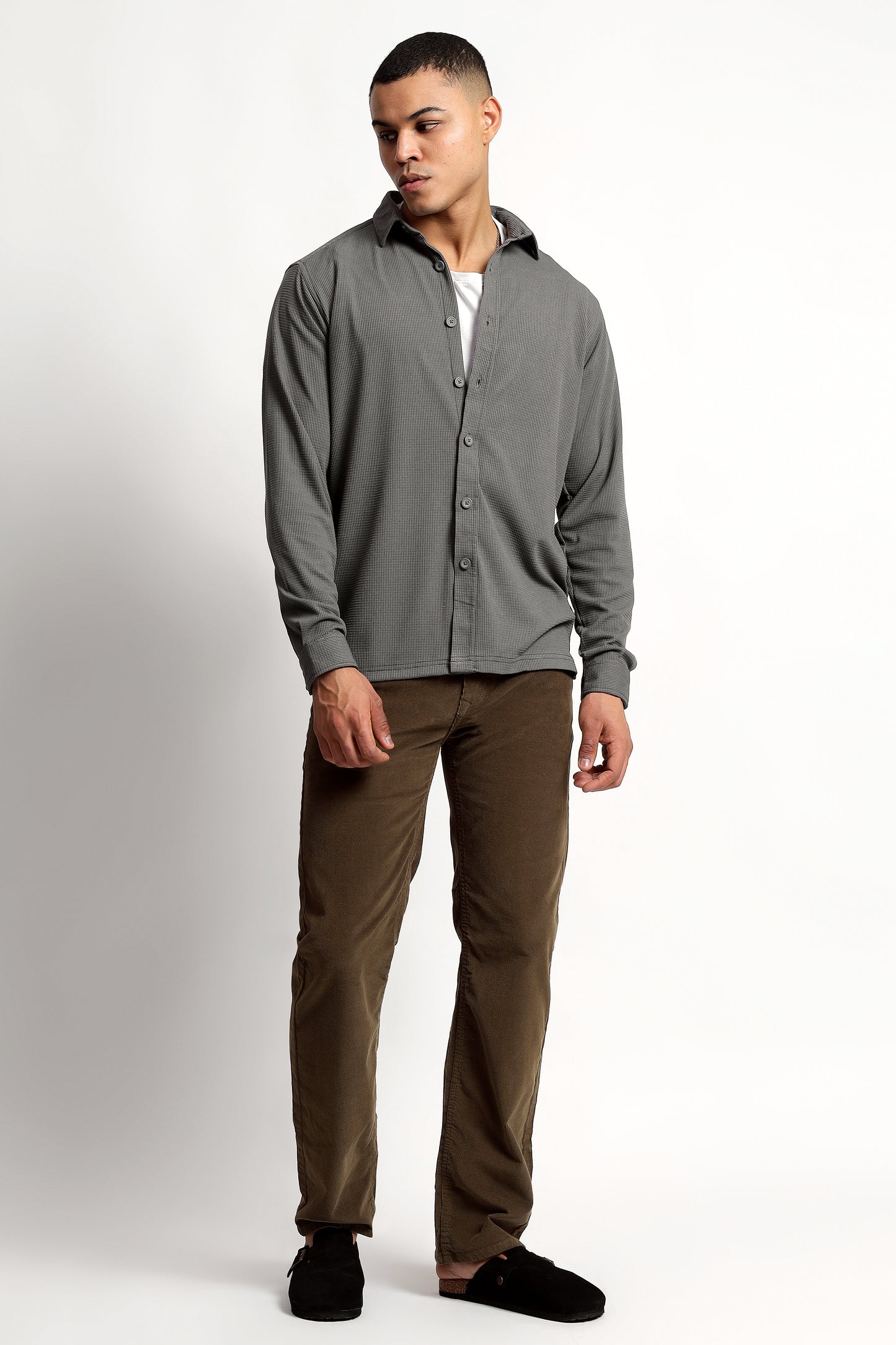 Regular fit Poly Cotton Grey Shirt