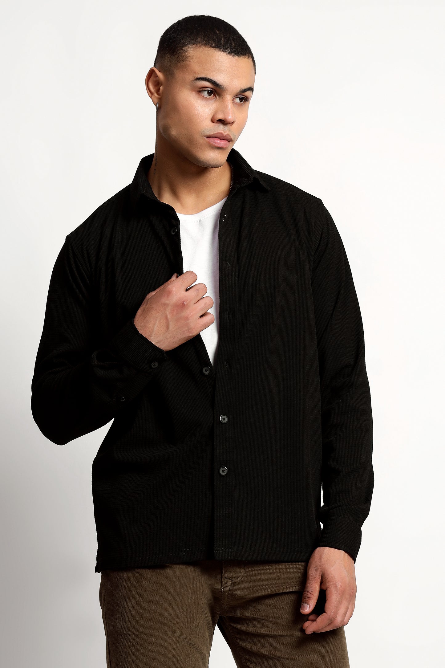 Regular fit Poly Cotton Black Shirt