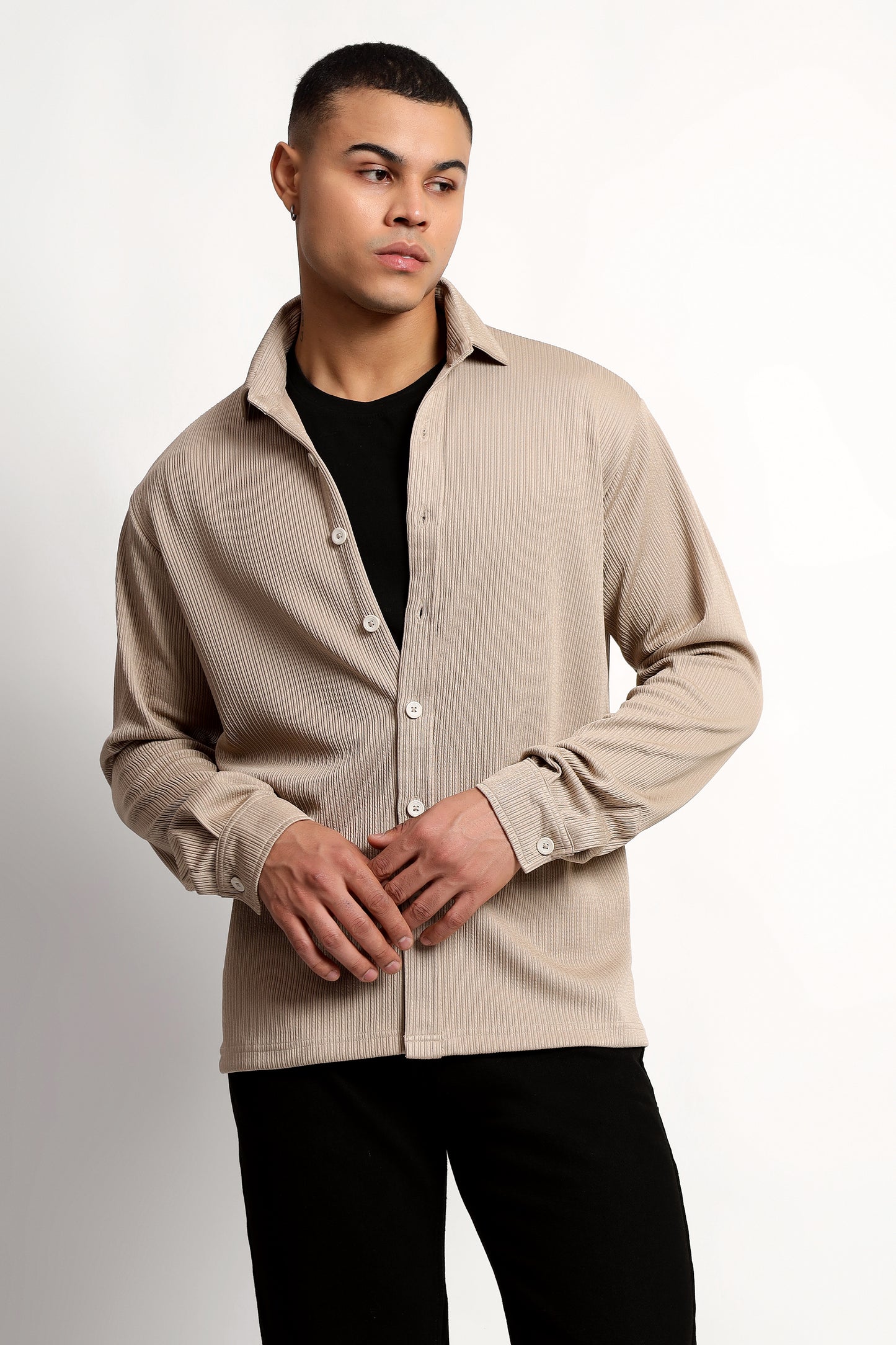 Men's Regular Fit Beige Overshirt