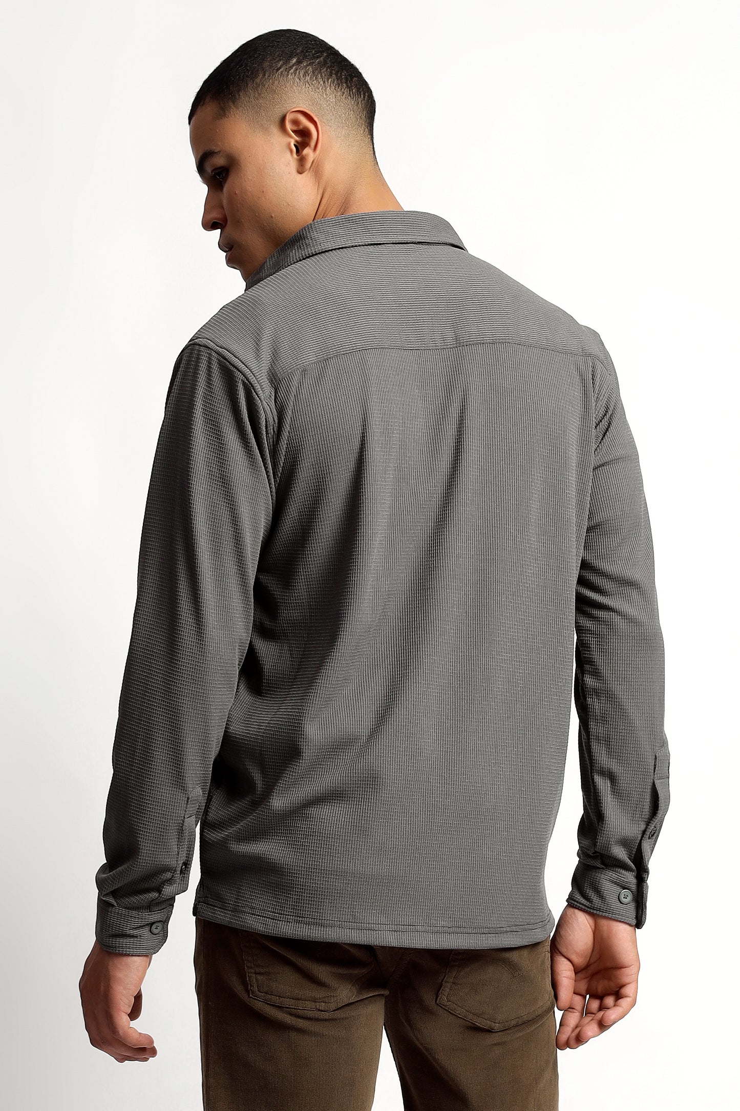 Regular fit Poly Cotton Grey Shirt