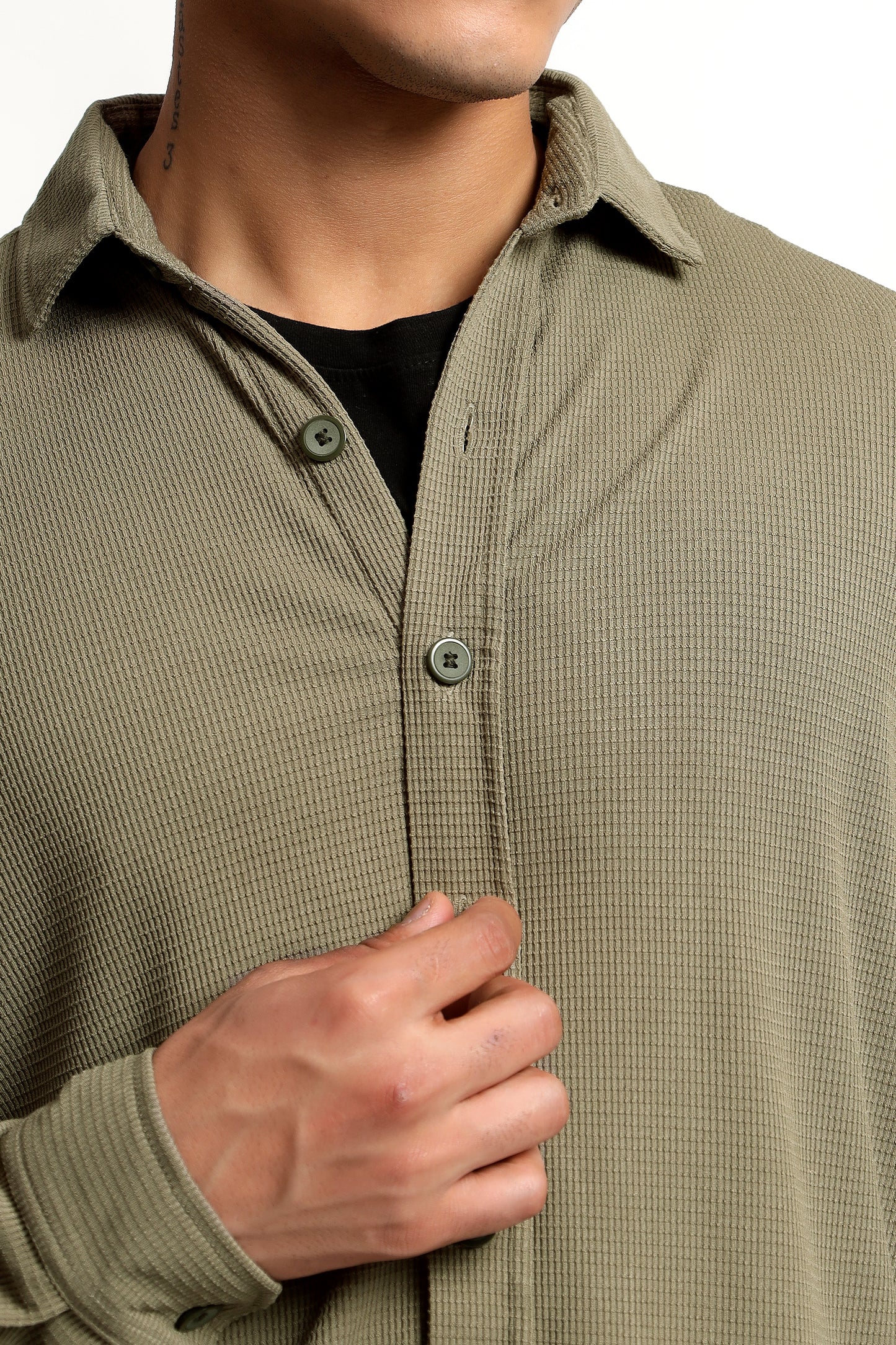 Regular fit Poly Cotton Olive Green Shirt