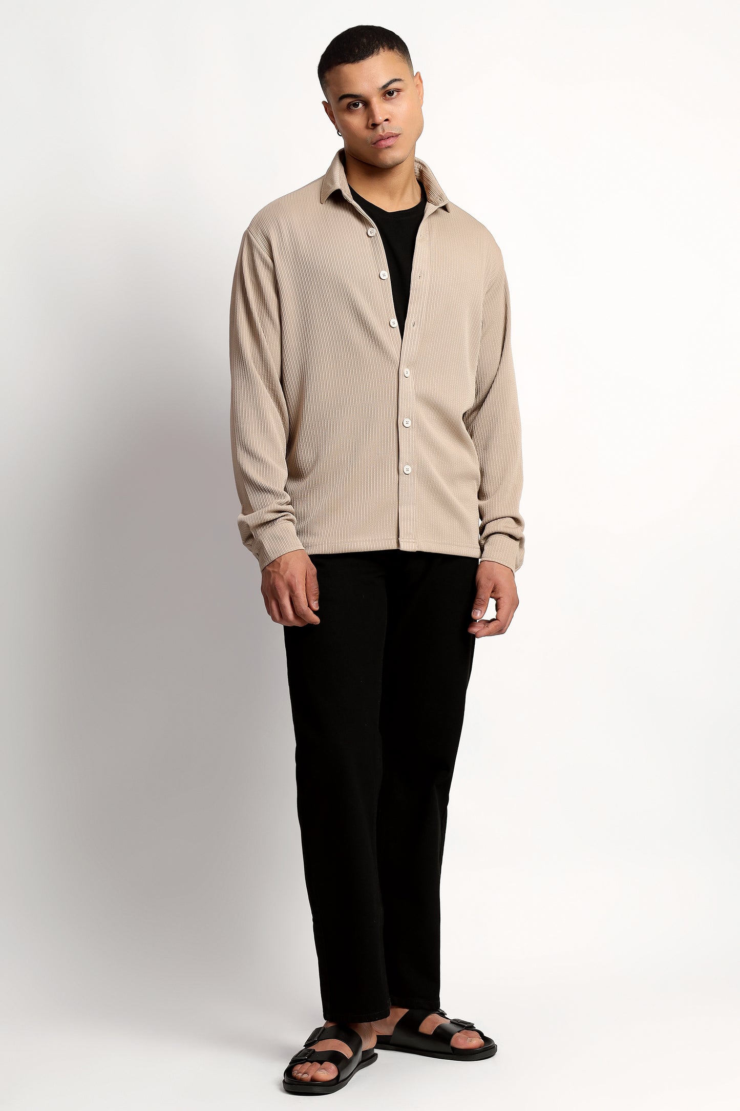 Men's Regular Fit Beige Overshirt