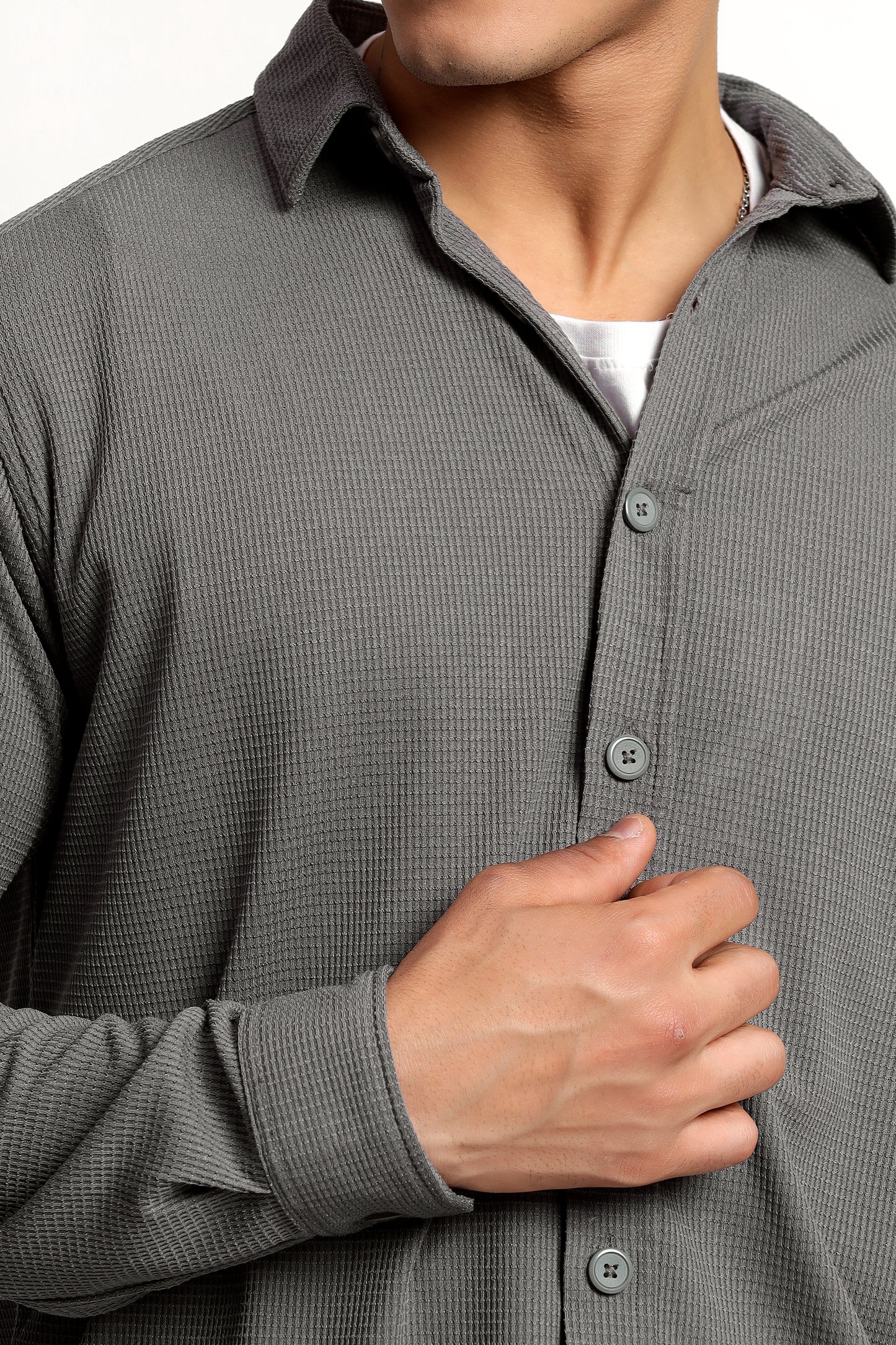 Regular fit Poly Cotton Grey Shirt