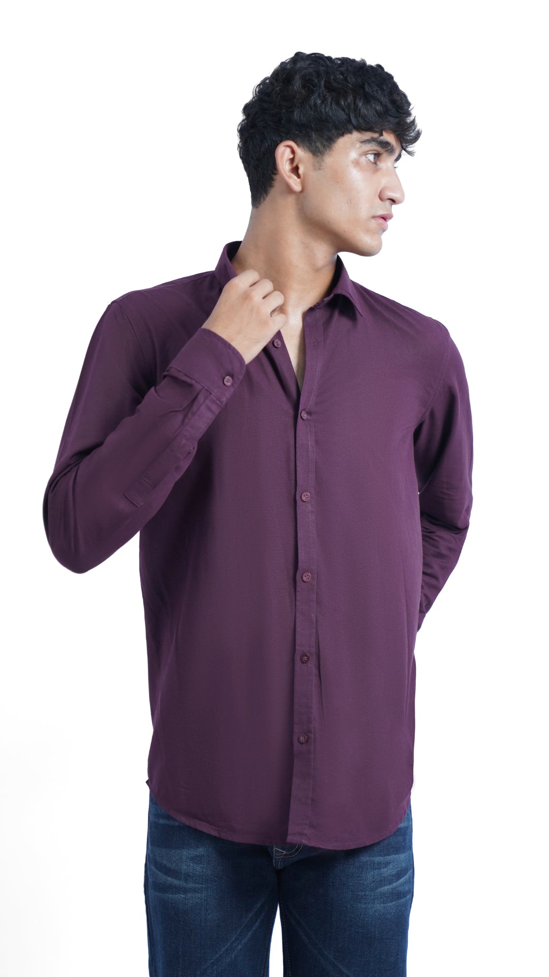 Men's Casual Solid Wine Shirt