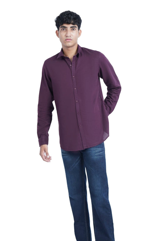 Men's Casual Solid Wine Shirt