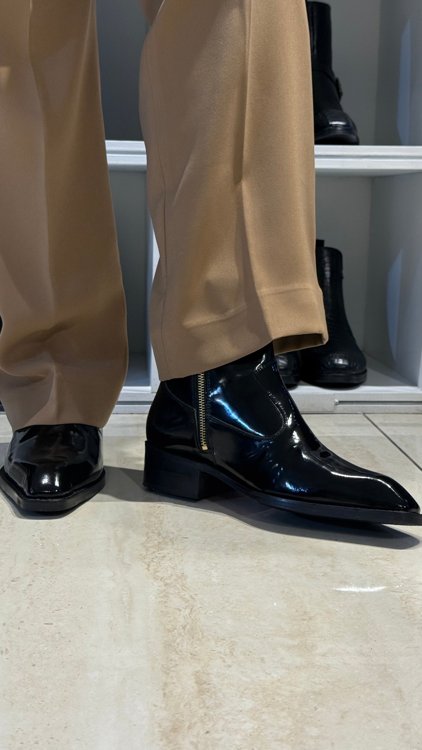 Black Shiny Patent Leather |Cuban Heel Chelsea |