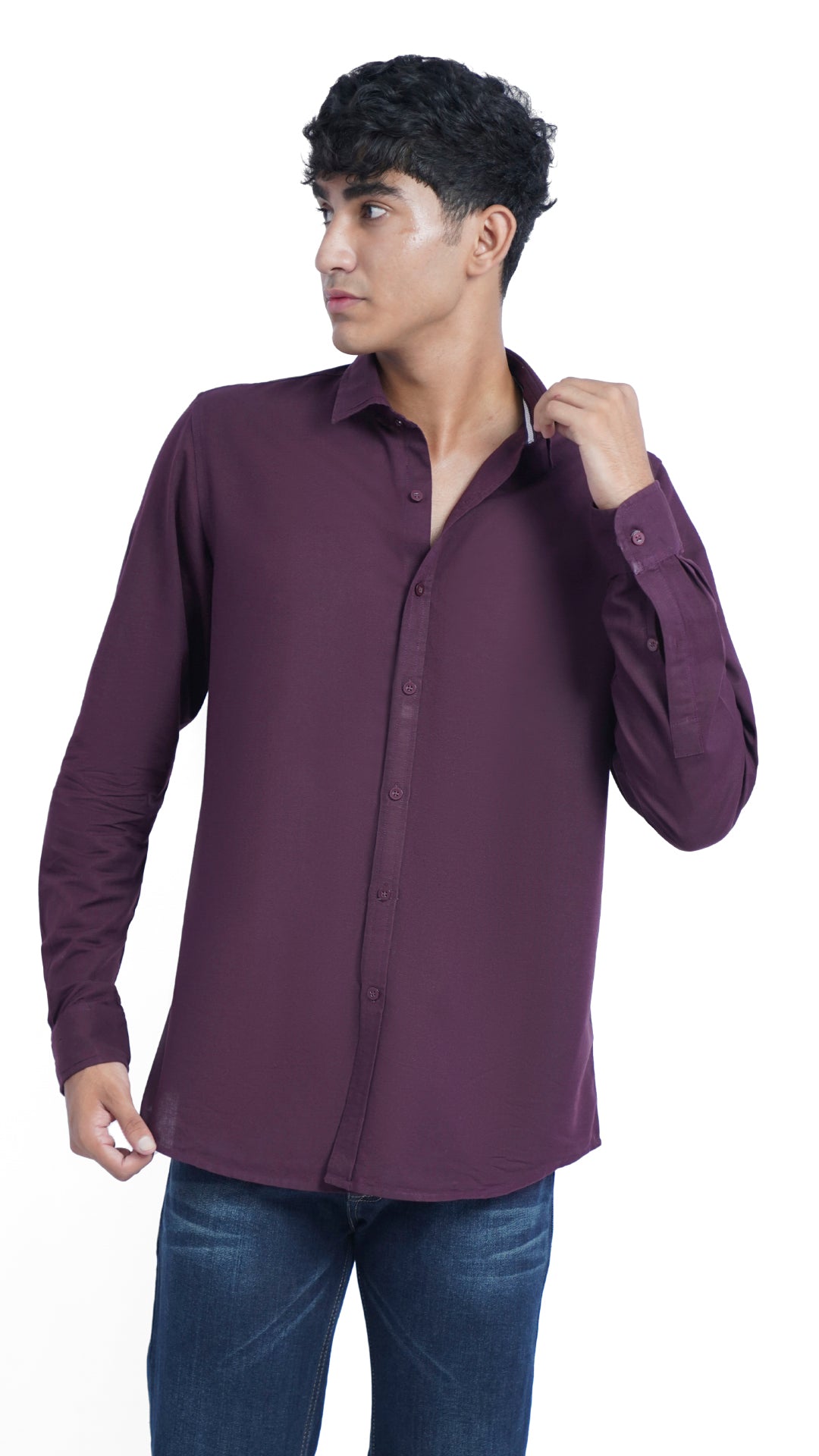 Men's Casual Solid Wine Shirt