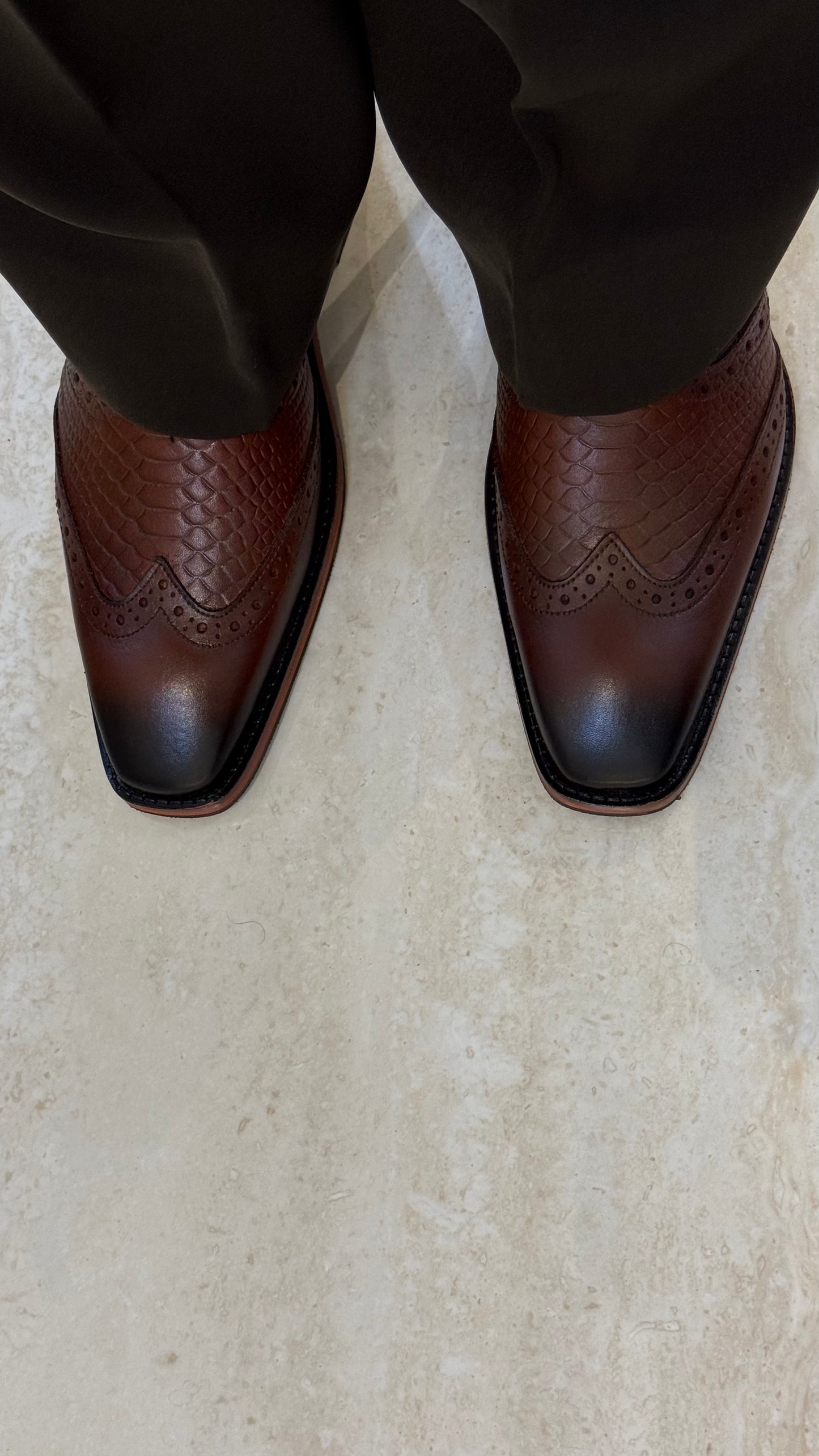 Cuban Heel Square-Toe Brogue Chelsea Boot