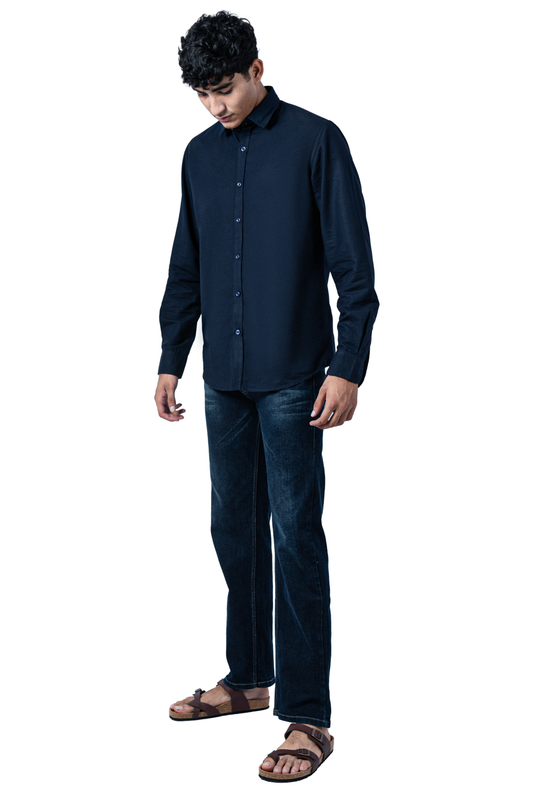 Navy Blue Linen Shirt For Men