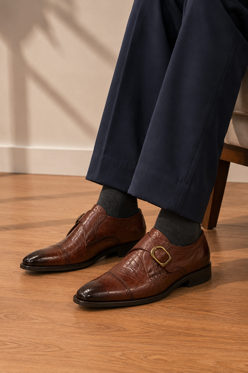 Mudih Croco Leather Single Monk Strap Oxford Shoes