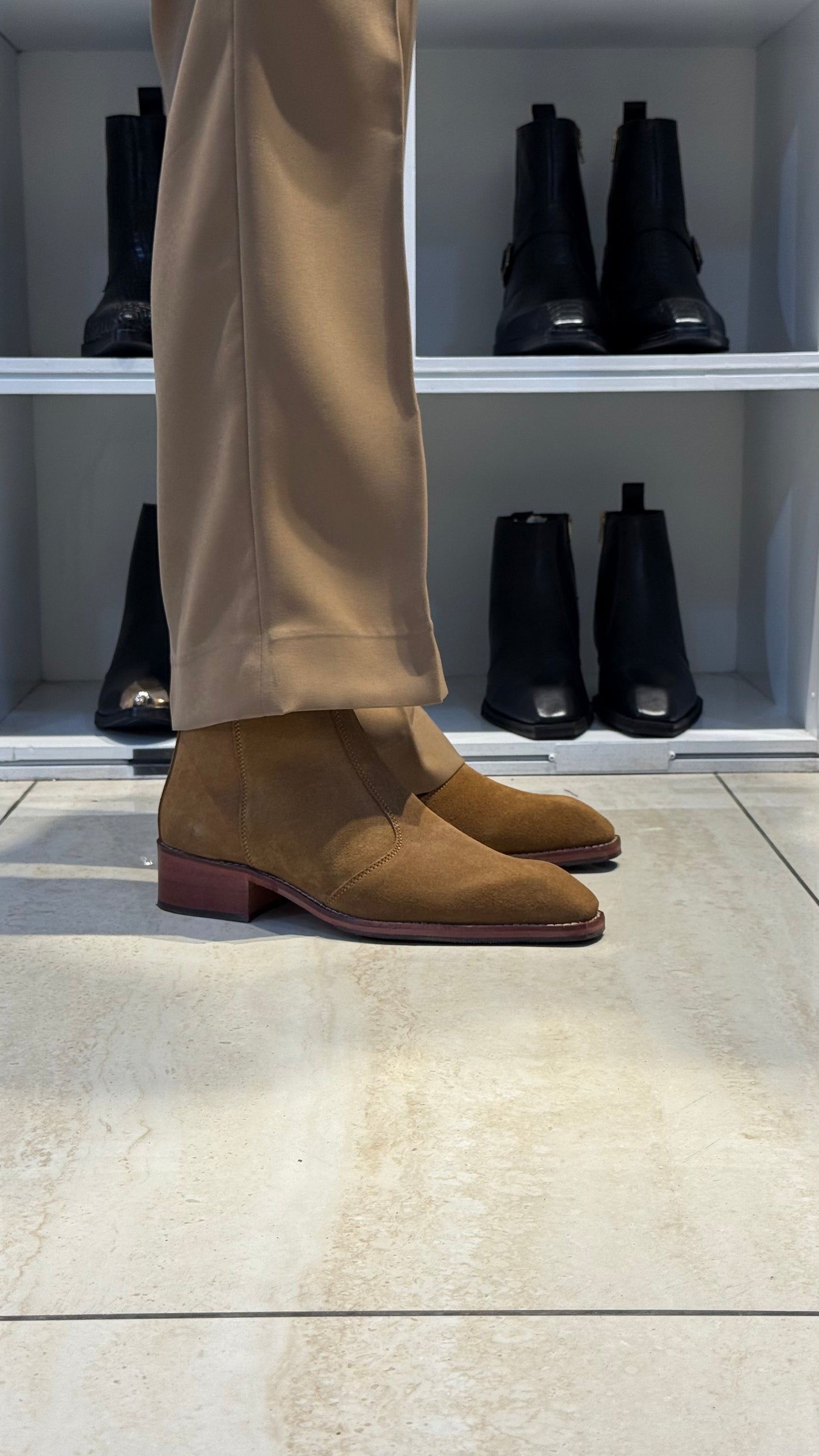 Wood sole | Suede leather Cuban Heel CHELSEA Boots