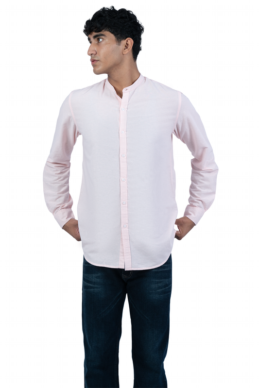 Men's Casual Solid Mandarin collar Pink Shirt