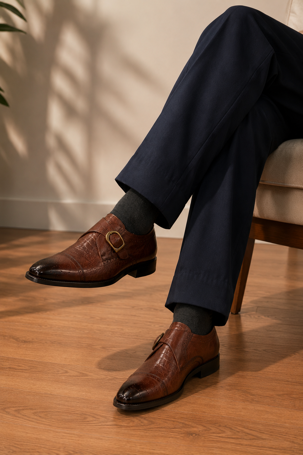 Mudih Croco Leather Single Monk Strap Oxford Shoes