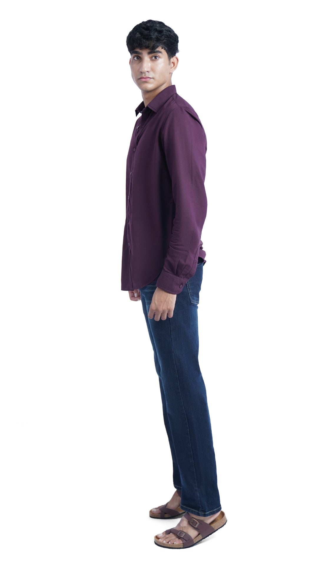 Men's Casual Solid Wine Shirt