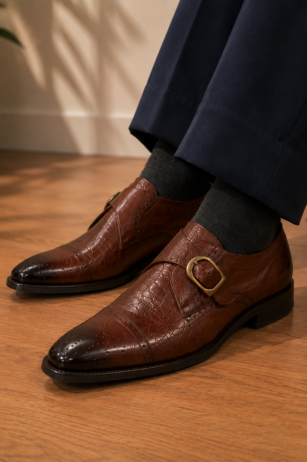 Mudih Croco Leather Single Monk Strap Oxford Shoes