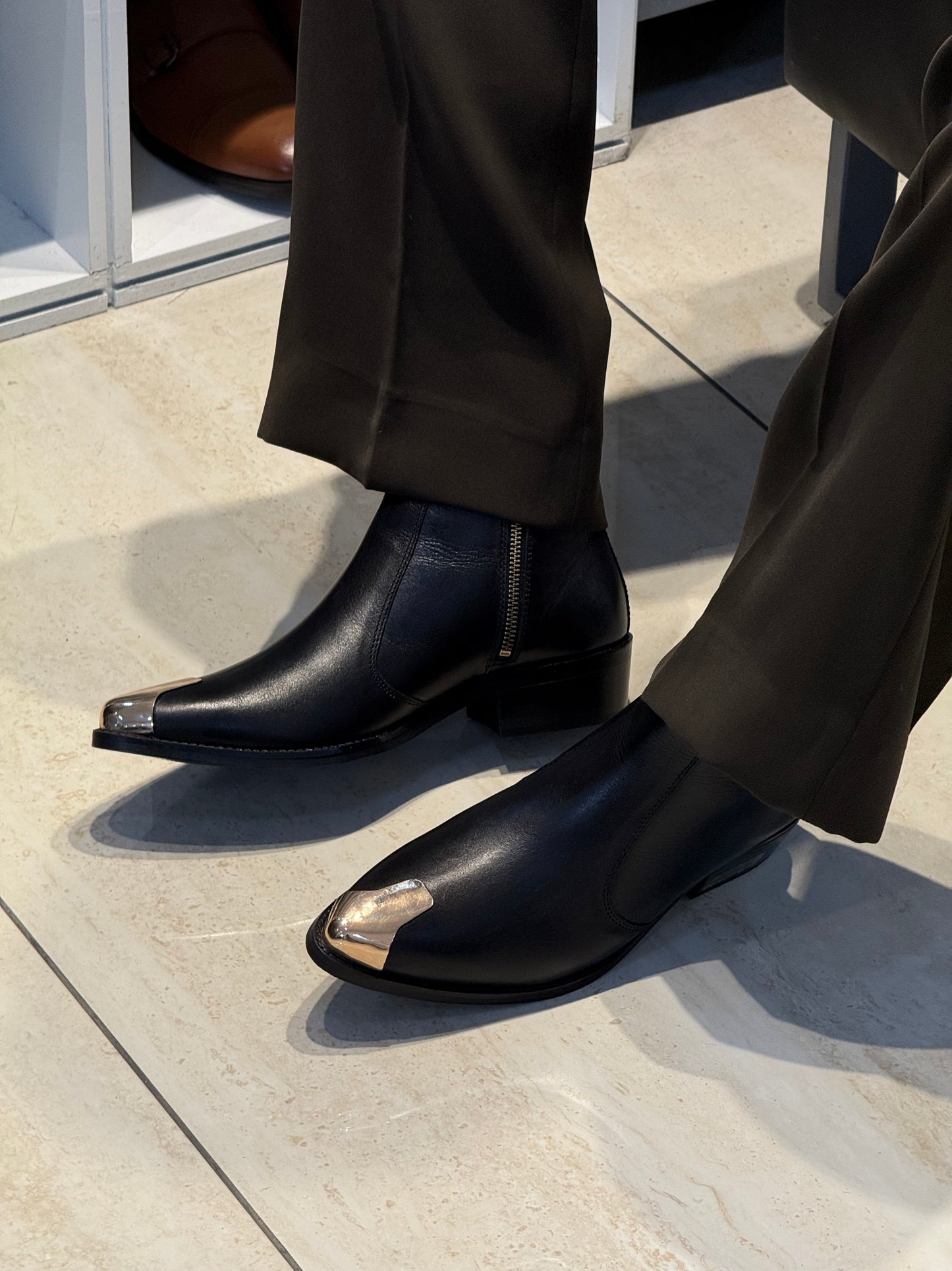 Cuban Heel Black Chelsea | Hand Made|Pointed Brass Toe | Party Wear