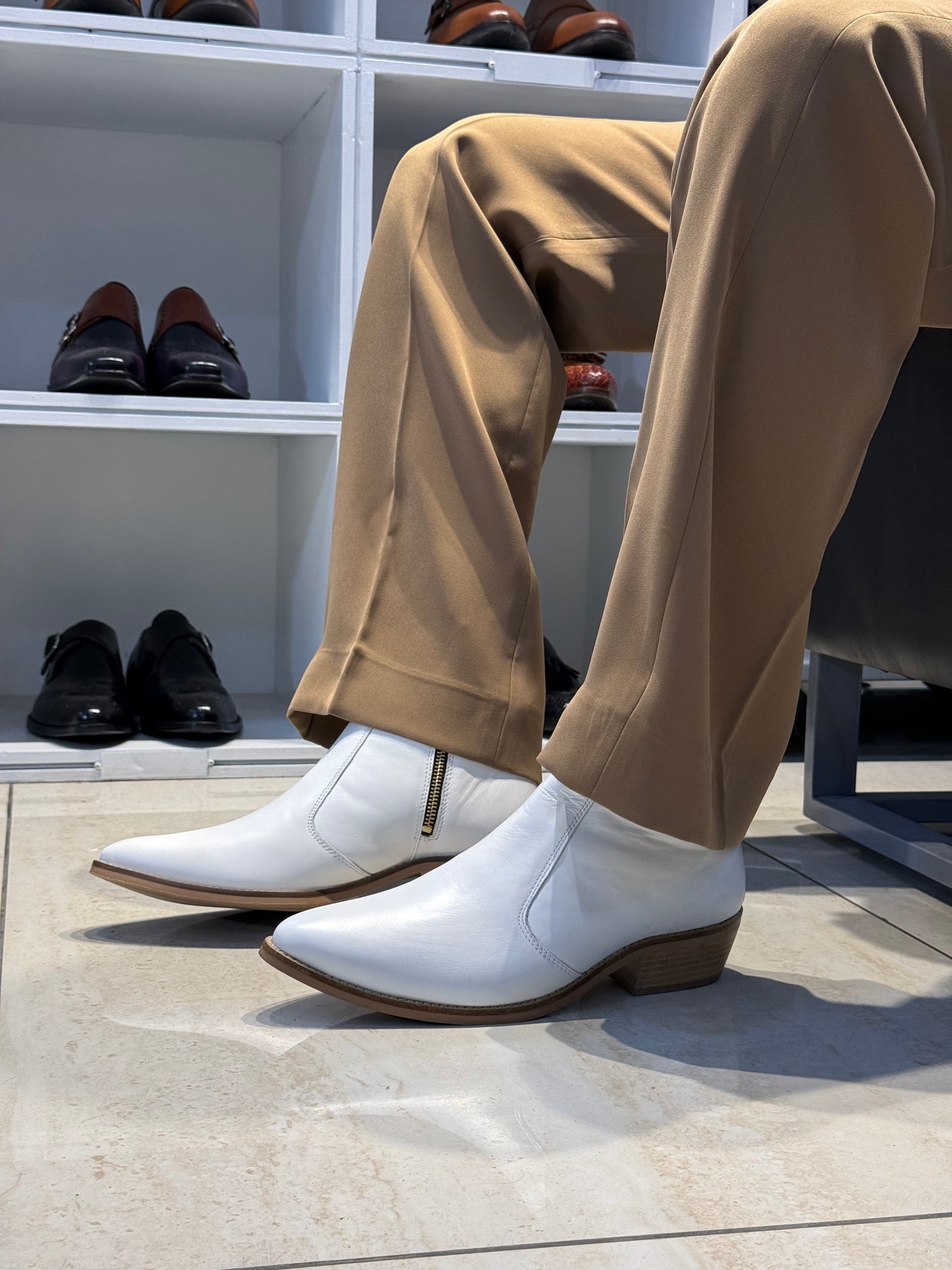 Cuban Heel White Chelsea | Hand Made| Pointed Toe | Party Wear |