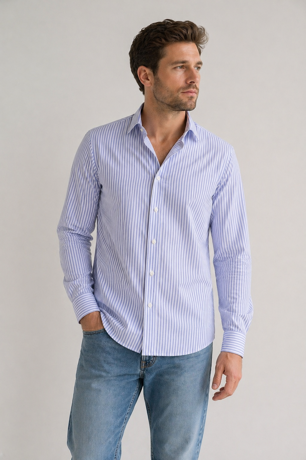 Sky Pinstripe Formal/Casual Cotton Shirt