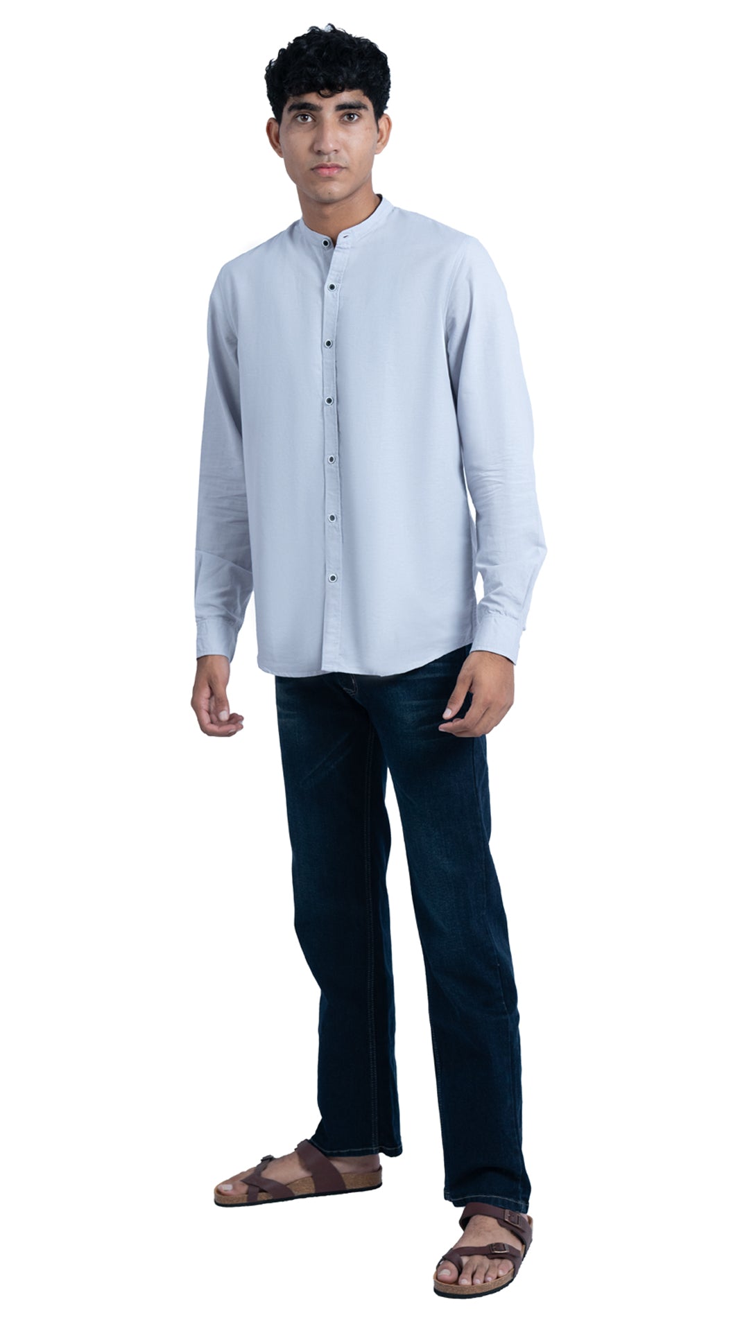 Men's Casual Solid Mandarin collar Light Grey Shirt