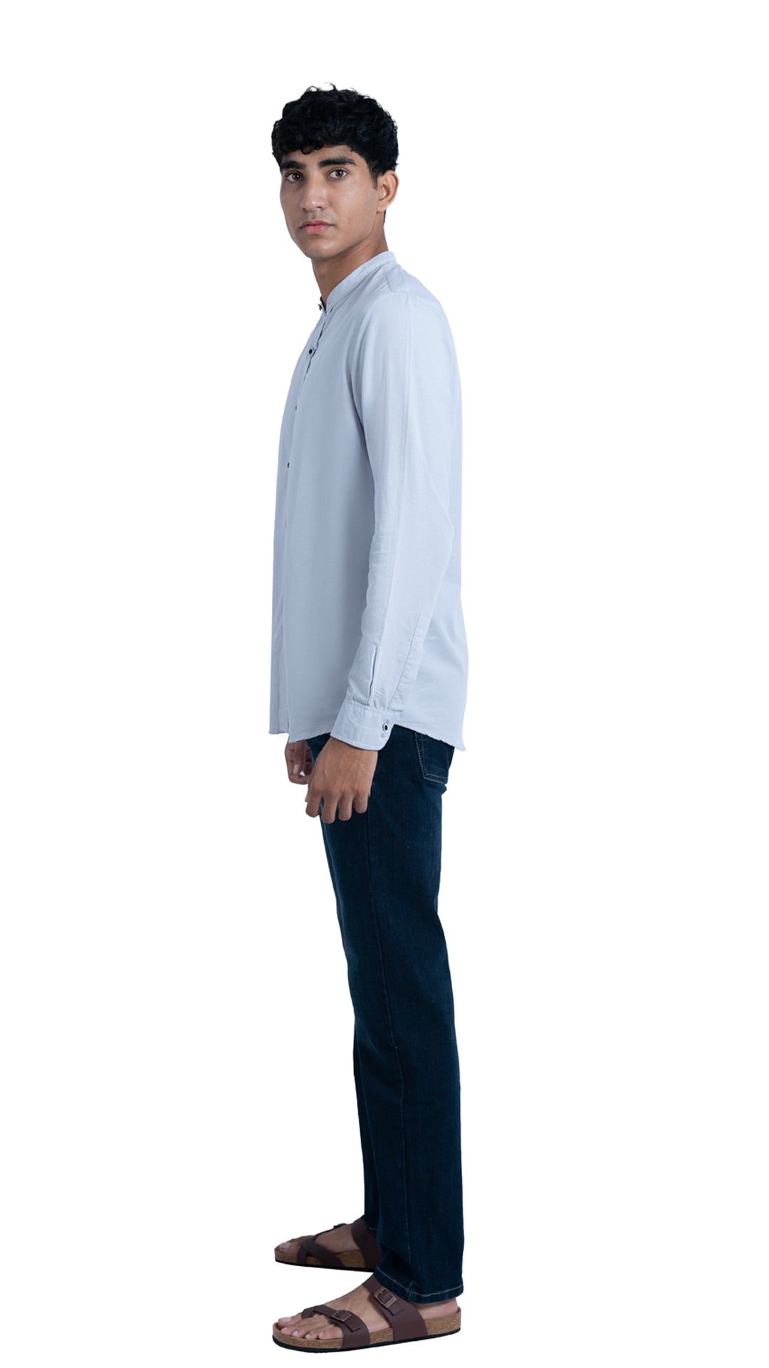 Men's Casual Solid Mandarin collar Light Grey Shirt