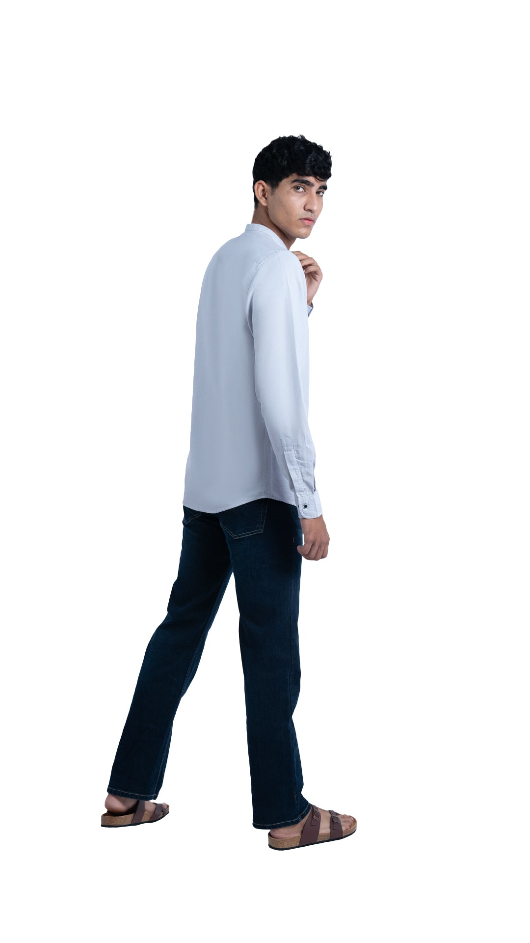 Men's Casual Solid Mandarin collar Light Grey Shirt