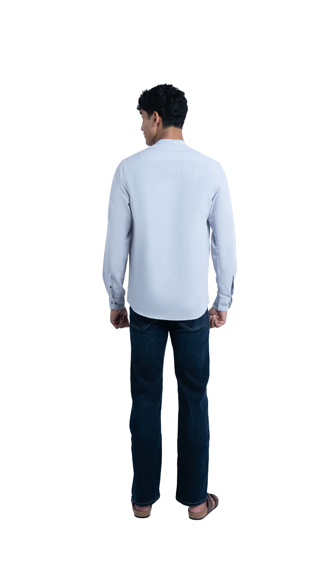 Men's Casual Solid Mandarin collar Light Grey Shirt