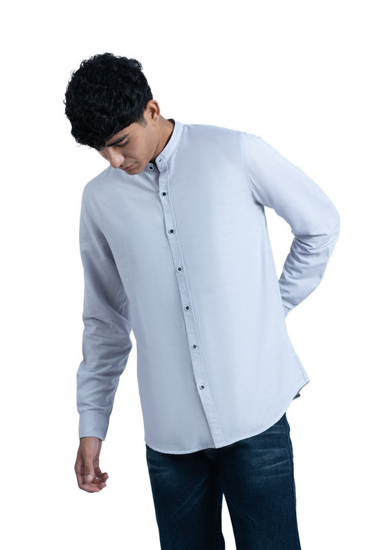 Men's Casual Solid Mandarin collar Light Grey Shirt