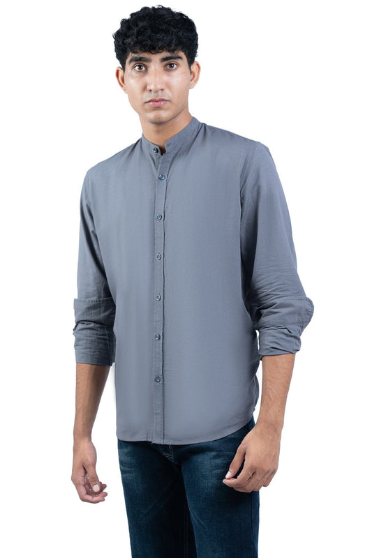 Men's Casual Solid Mandarin collar Dark Grey Shirt