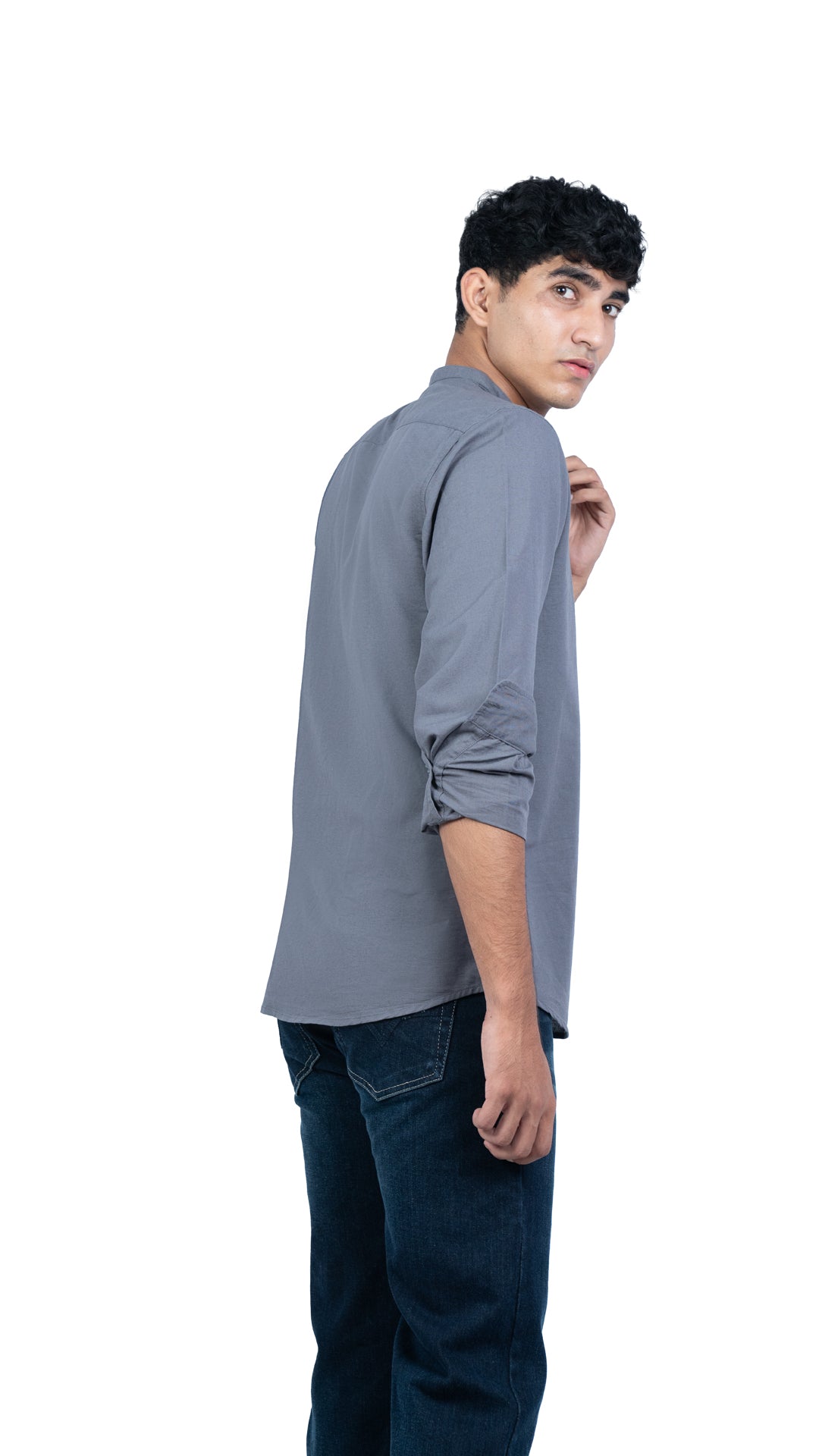 Men's Casual Solid Mandarin collar Dark Grey Shirt