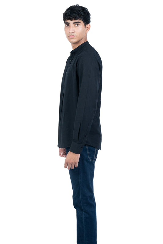 Men's Casual Solid Mandarin collar Black Shirt