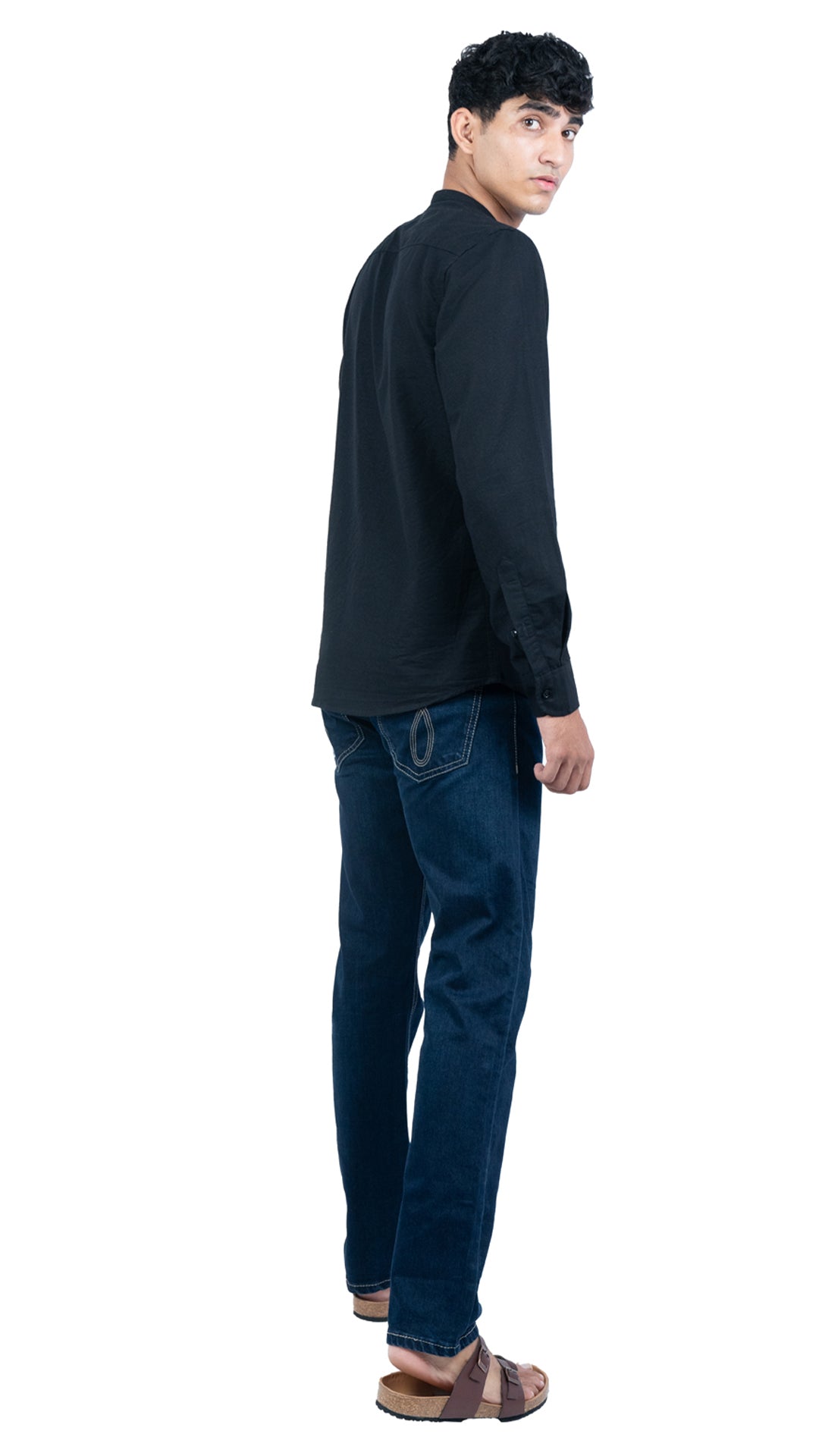 Men's Casual Solid Mandarin collar Black Shirt