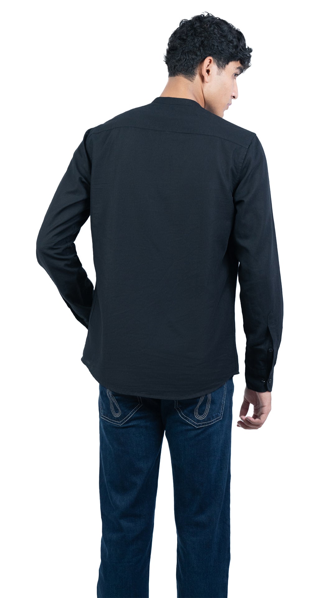 Men's Casual Solid Mandarin collar Black Shirt