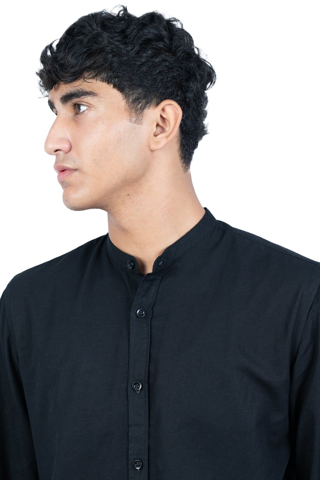 Men's Casual Solid Mandarin collar Black Shirt