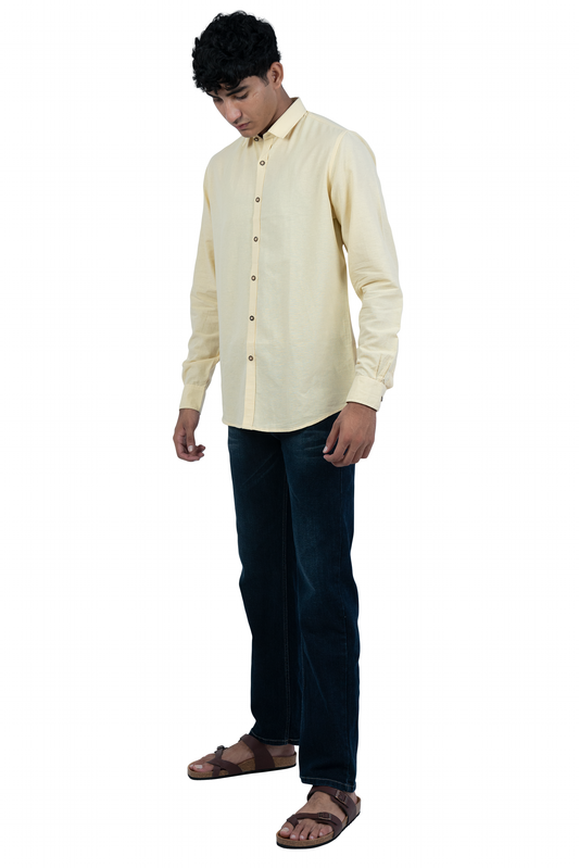 Men's Casual Solid Yellow Shirt