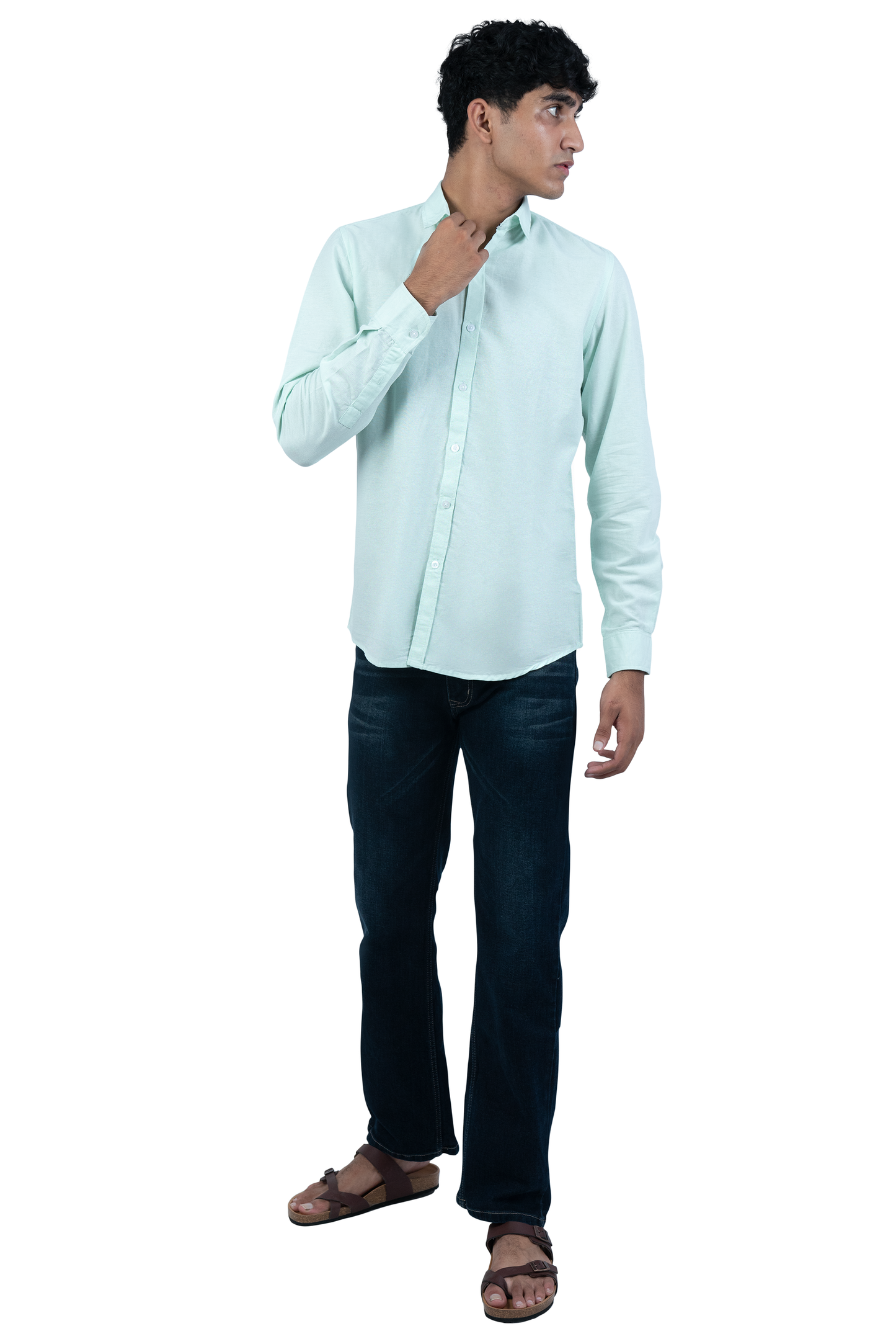 Men's Casual Solid Pistachio Shirt