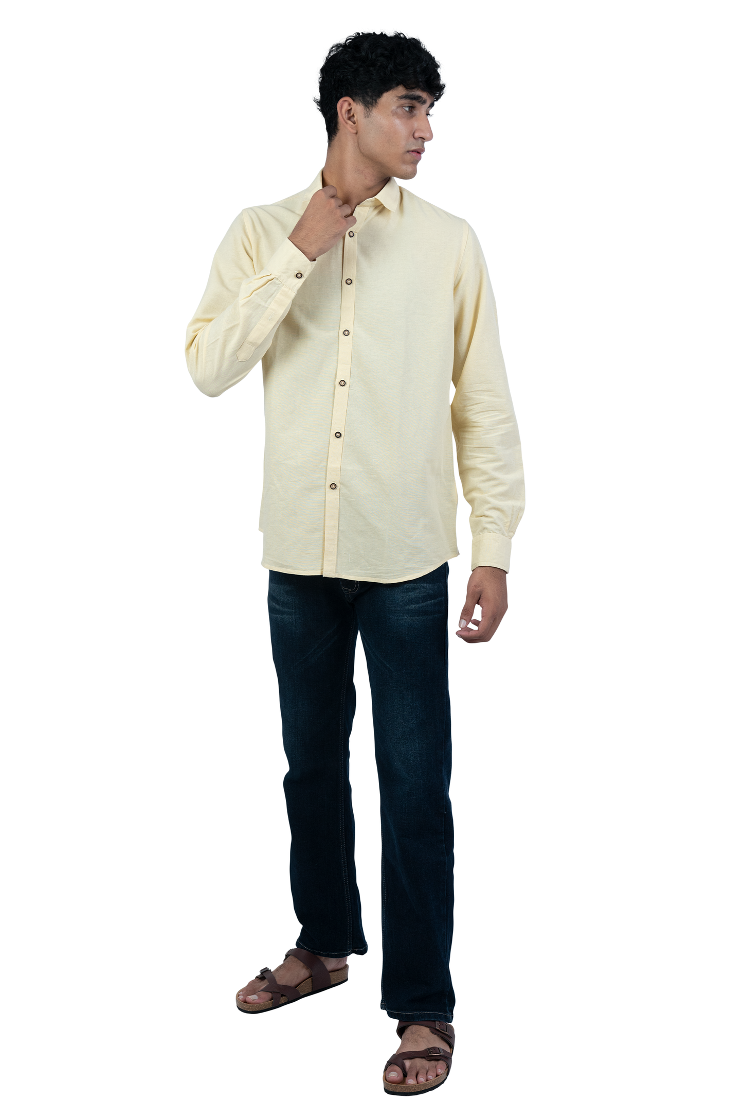 Men's Casual Solid Yellow Shirt
