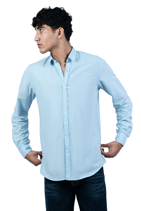 Men's Casual Solid Sky Blue Shirt