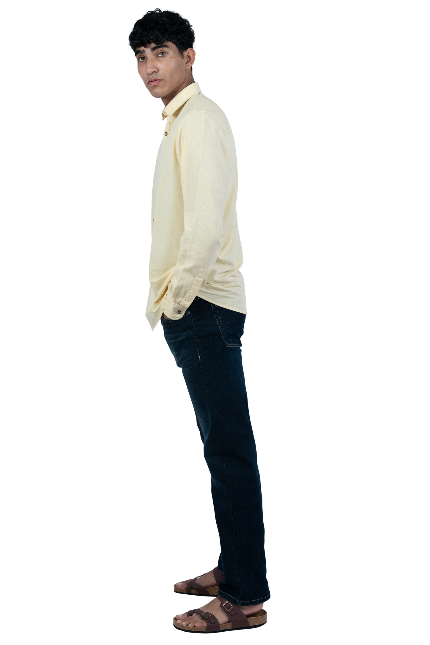 Men's Casual Solid Yellow Shirt