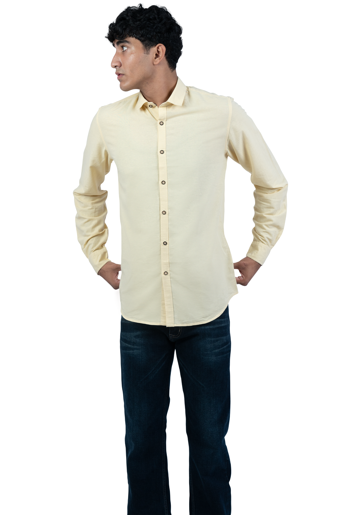 Men's Casual Solid Yellow Shirt