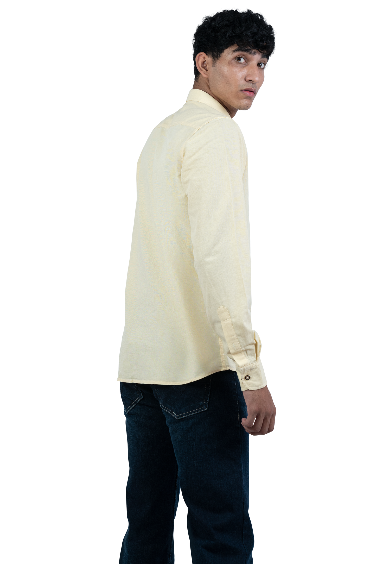 Men's Casual Solid Yellow Shirt