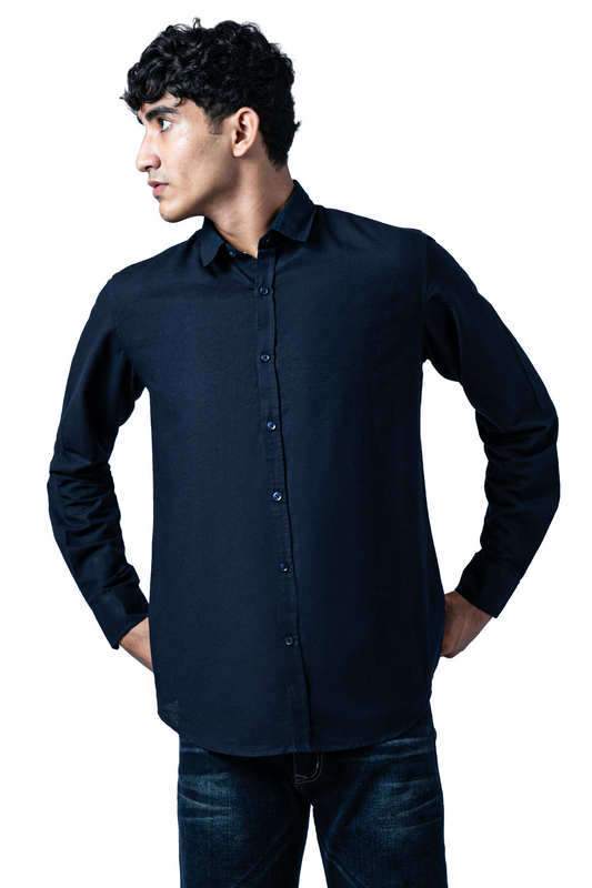 Men's Casual Solid Navy Blue Shirt
